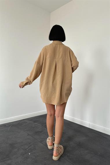 Toptan Bej Pulpayet Nakışlı Bedensiz Gömlek