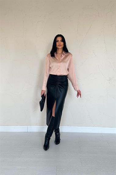 Toptan Bej Saten Gömlek