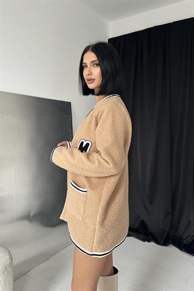 Wholesale Beige Striped Boucle Cardigan