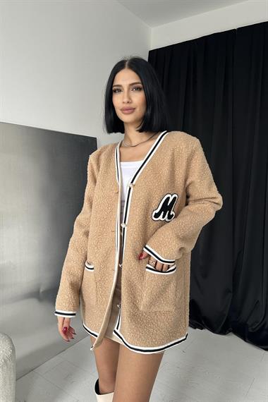 Wholesale Beige Striped Boucle Cardigan