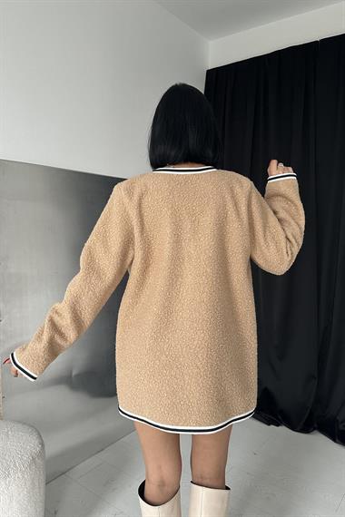 Wholesale Beige Striped Boucle Cardigan