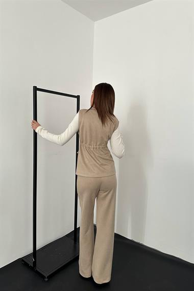 Toptan Bej Süet Yelek Pantolon Takım