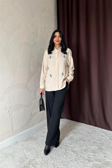 Wholesale Beige Stone Embroidered Shirt