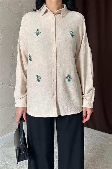Wholesale Beige Stone Embroidered Shirt