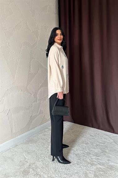 Wholesale Beige Stone Embroidered Shirt