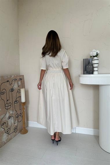 Toptan Bej Tünel Detay Poplin Elbise