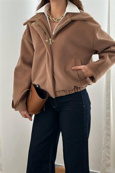 Toptan Bej Tüylü Bomber Ceket