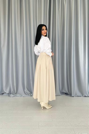 Toptan Bej Uzun Pileli Etek