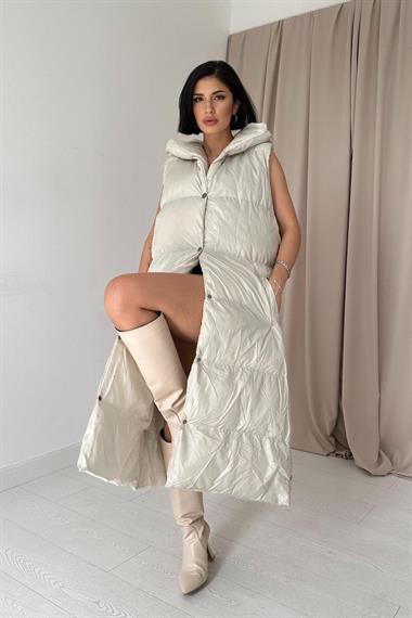 Toptan Bej Yandan Yırtmaçlı Şişme Yelek