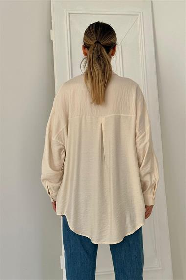 Toptan Bej Yıldız Desen Taşlı Gömlek