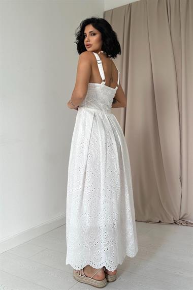 Toptan Beyaz Askılı Aparatlı Brode Elbise