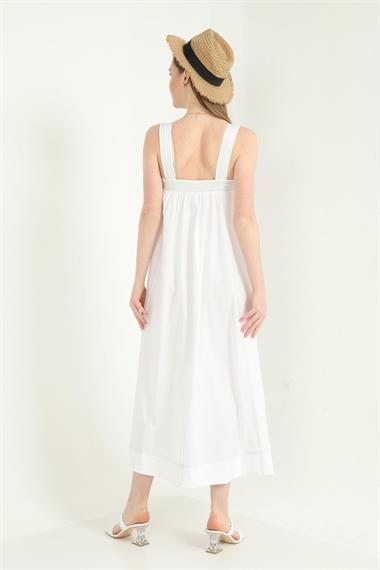 Toptan Beyaz Askılı Cepli Elbise