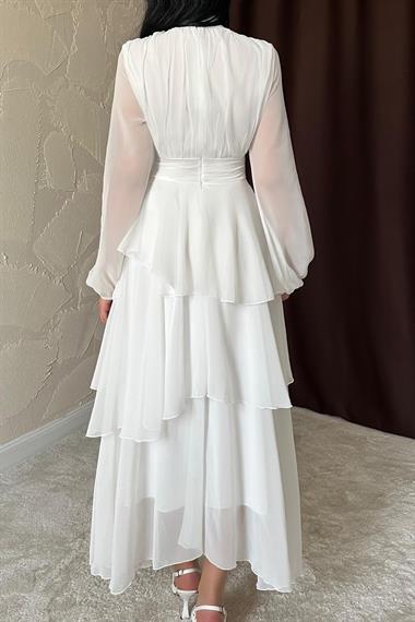Toptan Beyaz Bel Detaylı Elbise