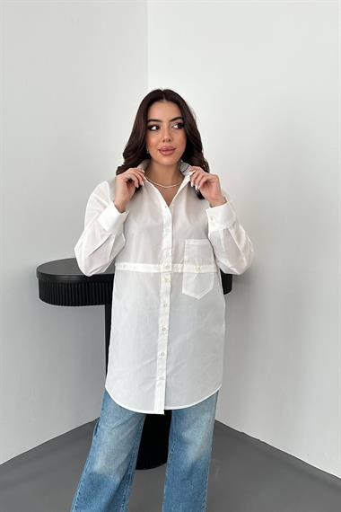 Toptan Beyaz Beli Ayrılabilen Poplin Gömlek