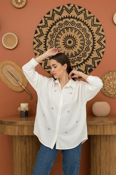 Wholesale White Flower Pattern Classic Shirt