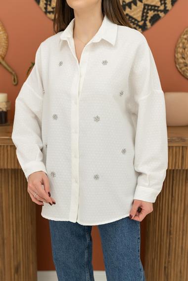 Wholesale White Flower Pattern Classic Shirt