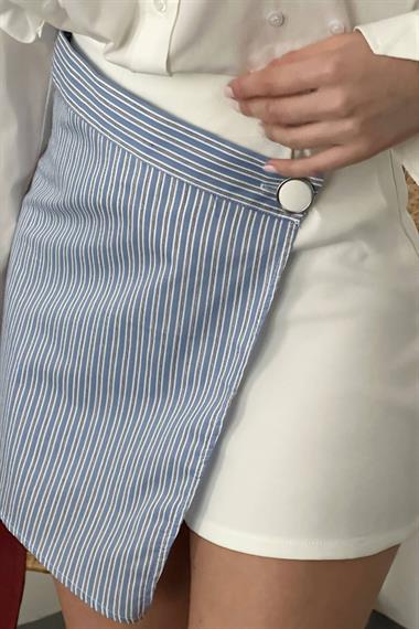 Toptan Beyaz Çizgili Etek Şort