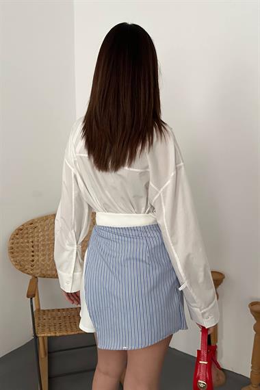 Toptan Beyaz Çizgili Etek Şort