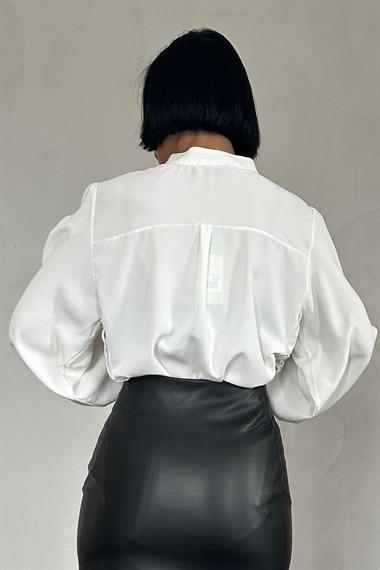Wholesale White Lace Detailed Judge Collar Shirt