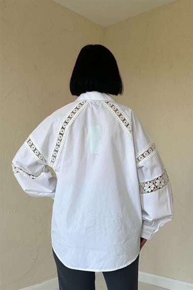 Wholesale White Lace Detailed Poplin Shirt