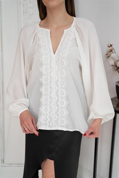 Toptan Beyaz Dantelli Gömlek