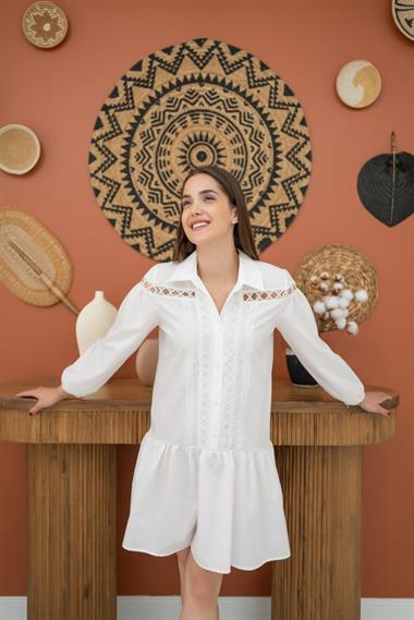 Toptan Beyaz Dantelli Gömlek Elbise