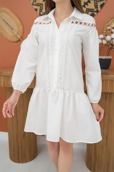 Toptan Beyaz Dantelli Gömlek Elbise