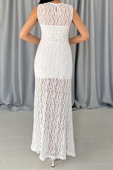 Toptan Beyaz Dantelli Kolsuz Elbise