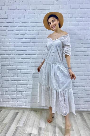 Toptan Beyaz Dantelli New Elbise