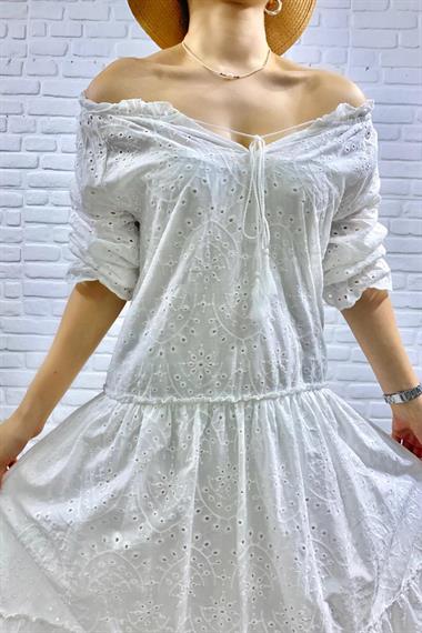 Toptan Beyaz Dantelli New Elbise