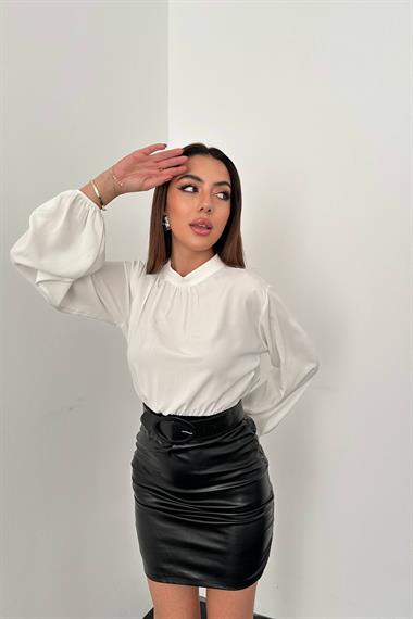 Toptan Beyaz Deri Elbise