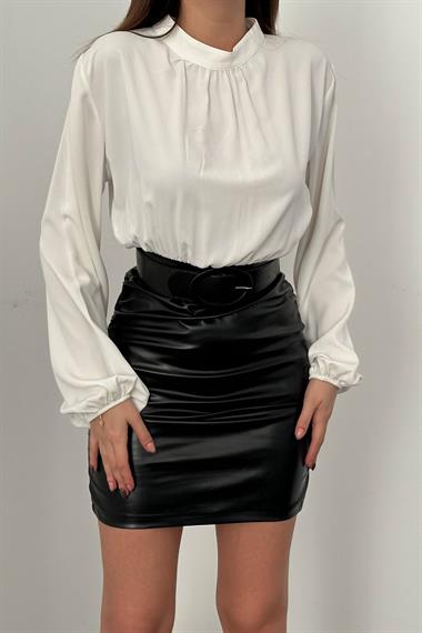 Toptan Beyaz Deri Elbise