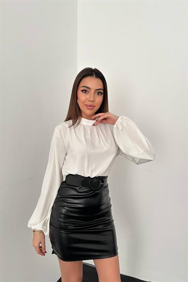 Toptan Beyaz Deri Elbise