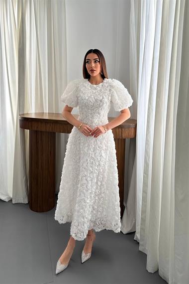 Toptan Beyaz Güllü Elbise