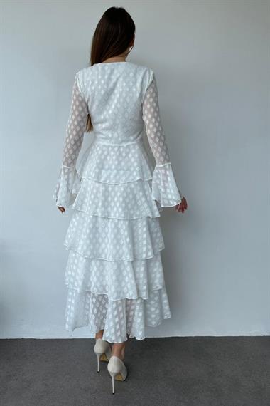 Toptan Beyaz Kat Kat Puantiyeli Elbise