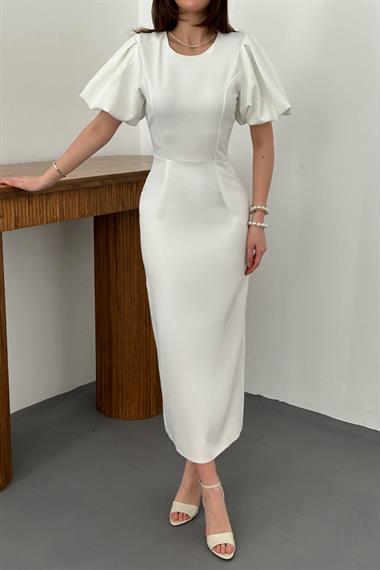 Toptan Beyaz Kolları Balon Elbise