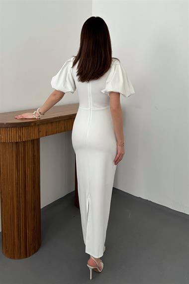 Toptan Beyaz Kolları Balon Elbise