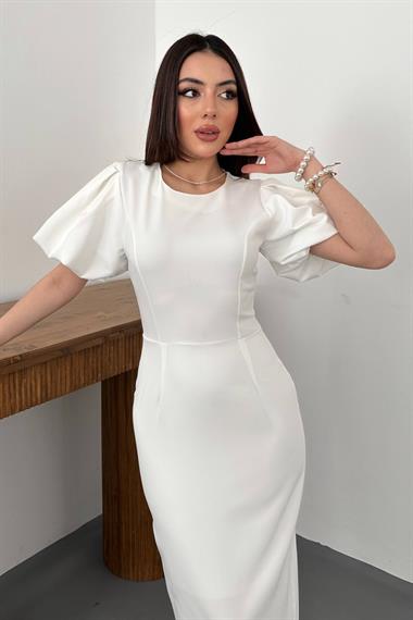 Toptan Beyaz Kolları Balon Elbise