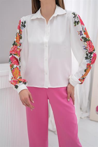 Wholesale White Floral Sleeve Shirt