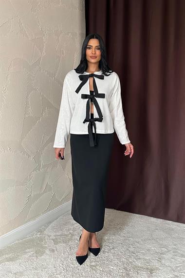 Toptan Beyaz Payetli Önü Fiyonklu Ceket