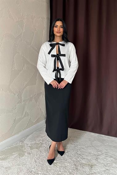 Toptan Beyaz Payetli Önü Fiyonklu Ceket