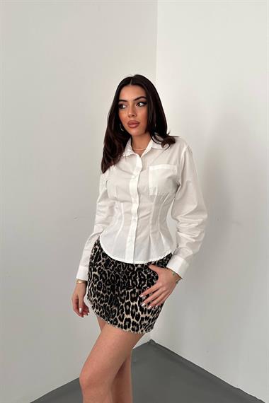 Toptan Beyaz Pileli Poplin Gömlek