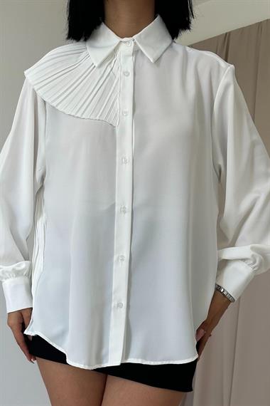 Wholesale White Pleated Detailed Jessica Shirt
