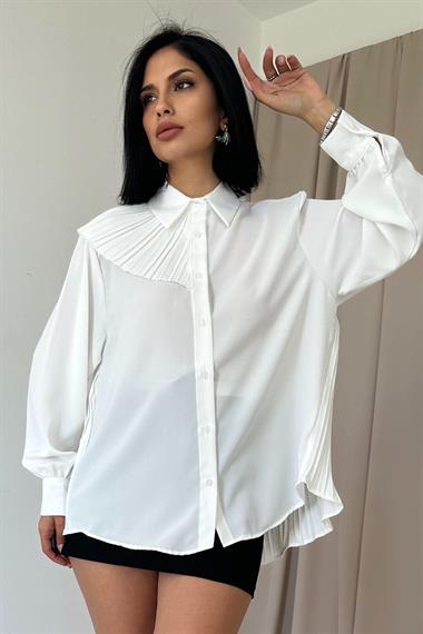 Wholesale White Pleated Detailed Jessica Shirt