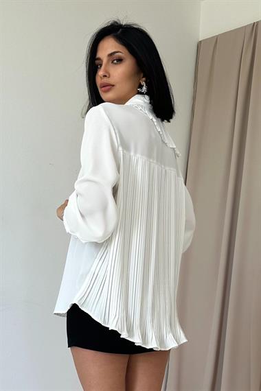 Wholesale White Pleated Detailed Jessica Shirt