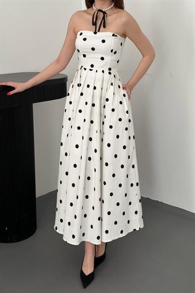 Toptan Beyaz Puantiyeli Elbise