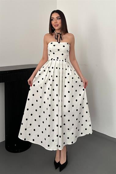Toptan Beyaz Puantiyeli Elbise