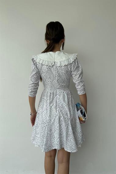 Toptan Beyaz Puantiyeli Önlük Yaka Elbise