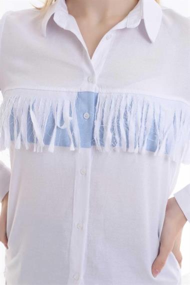 Wholesale White Tassel and Garnish Shirt