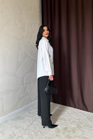 Wholesale White Stone Embroidered Shirt